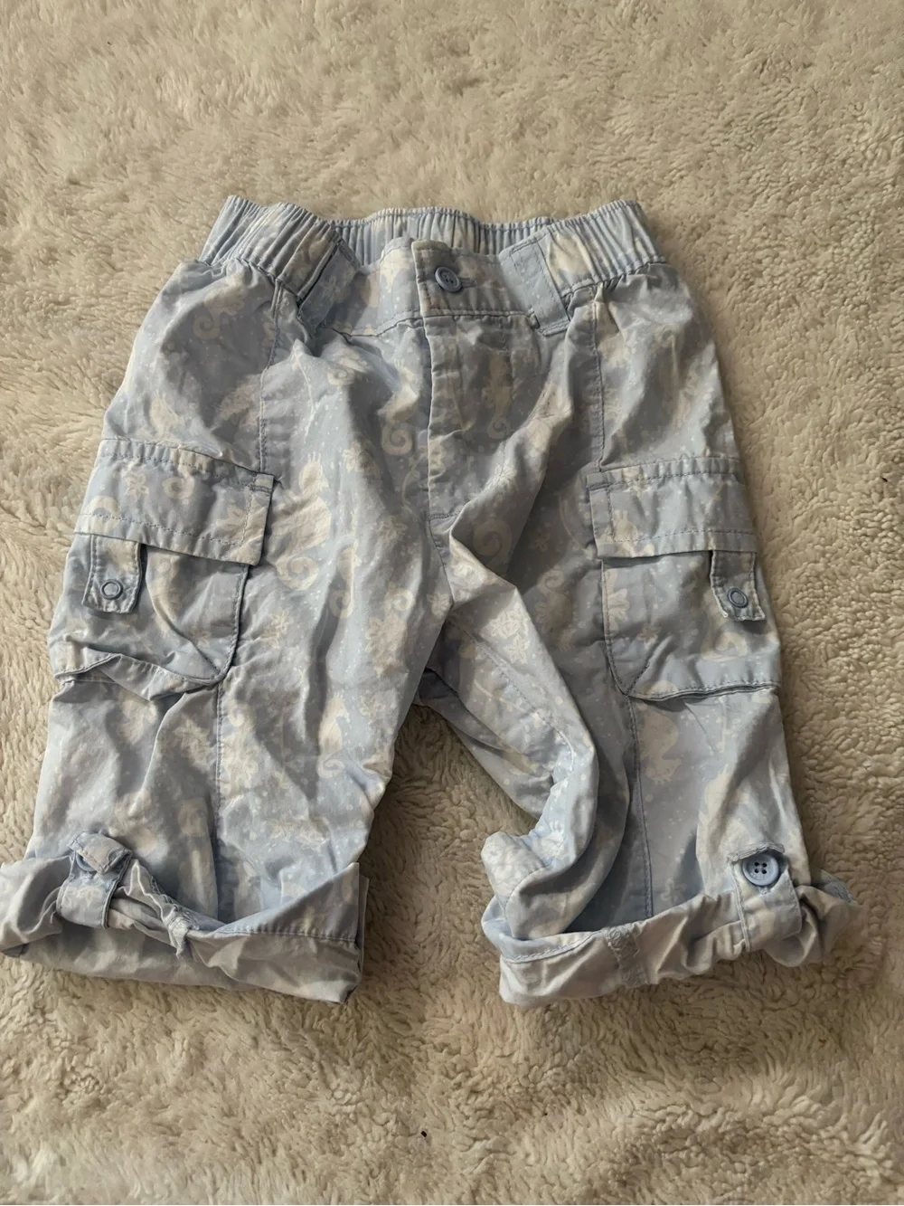 Infant Light Blue beach theme Cargo pants with Subtle Print